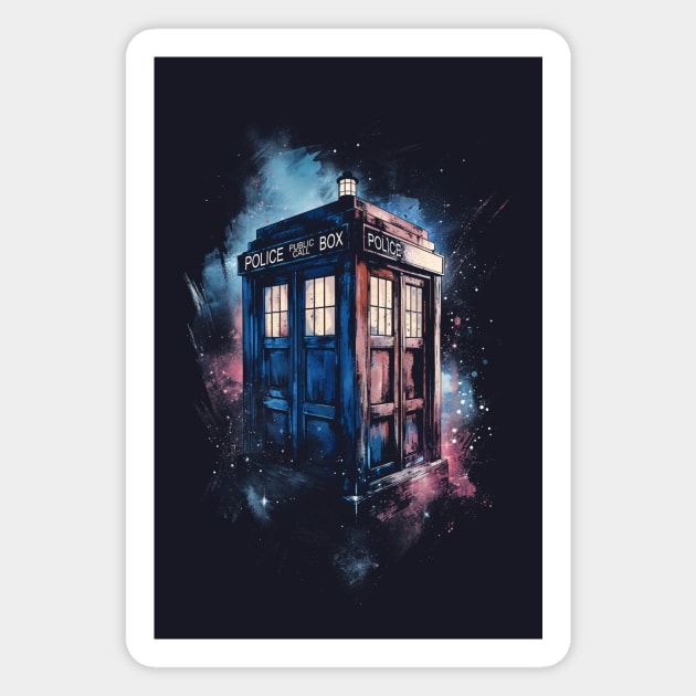 TARDIS Watercolor Grunge Painting Magnet by DesignedbyWizards